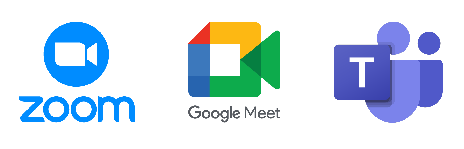 three different logos of off platform - Zoom, Google Meet and MS Teams